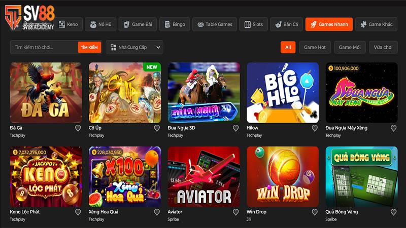 Sv88 17 Kho game hấp dẫn nổ hũ lớn rinh quà khủng