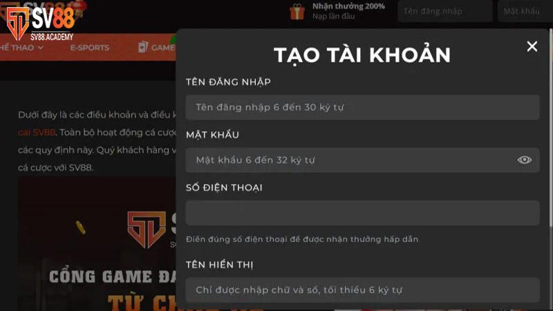 Mục đăng ký của SV88